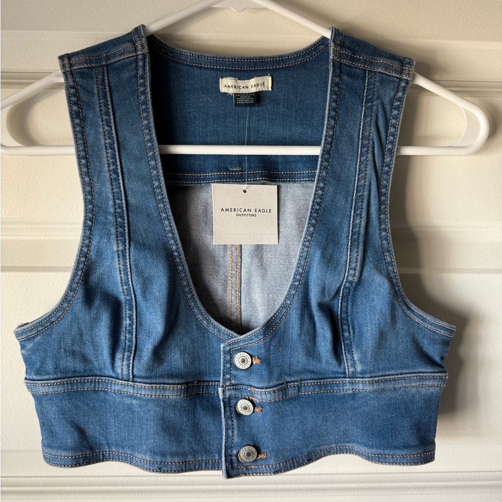 American Eagle Outfitters Classic Blue Denim Vest